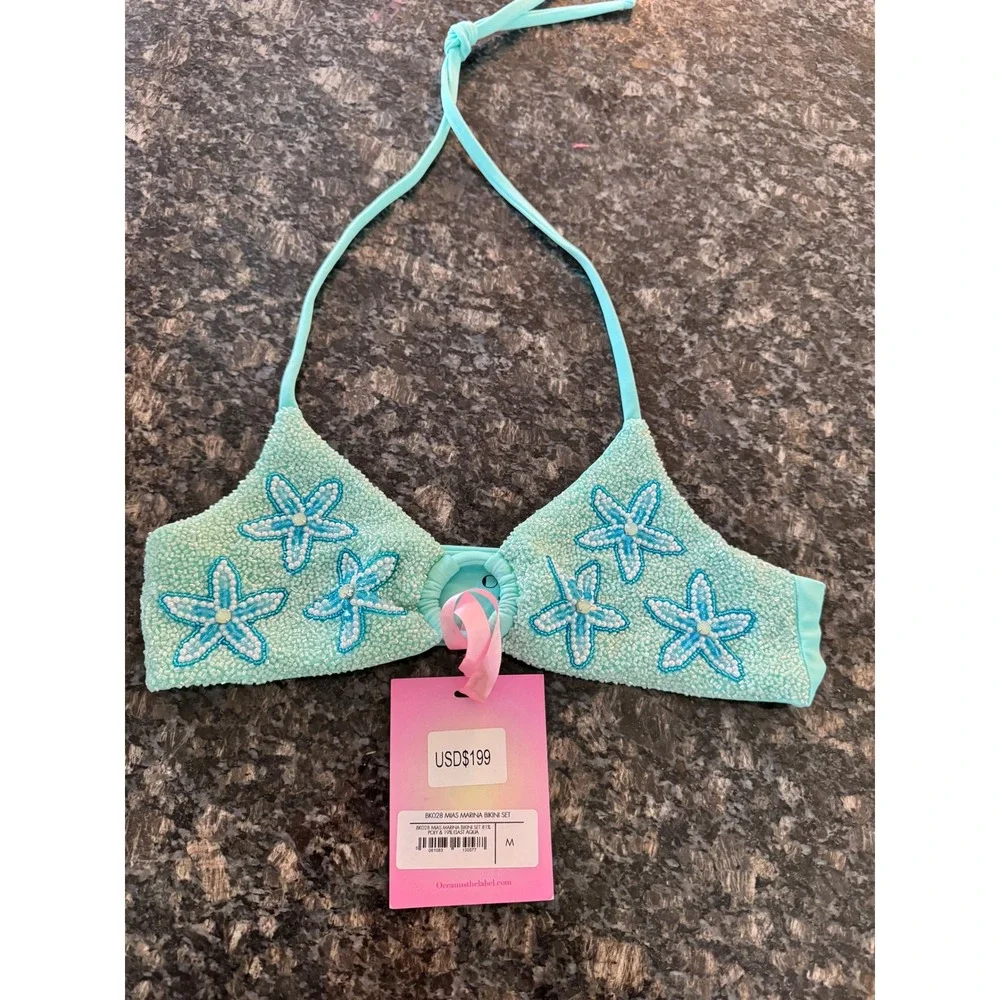 Oceanus‎ Mias Marina Beaded Starfish Bikini Top Aqua Blue BK028 Medium NWT